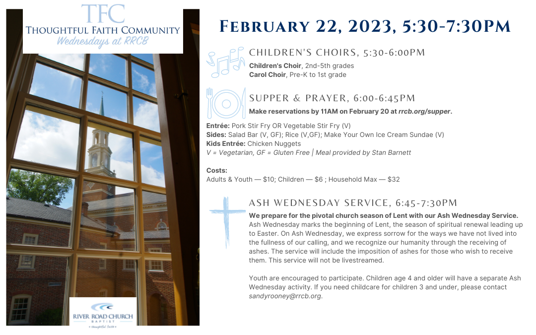 Thoughtful Faith Community & Ash Wednesday Service — February 22, 2023